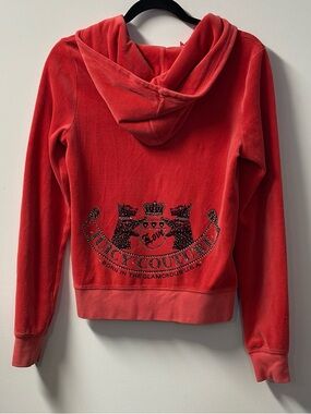 JUICY COUTURE women's dark coral full zip velour rhinestone sweater, L.